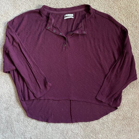 Urban Outfitters Tops - Urban Outfitters Maroon Waffle Knit Henley Long Sleeve Lounge Top Womens Medium